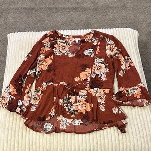 Maurices Floral Peplum Blouse - Rust